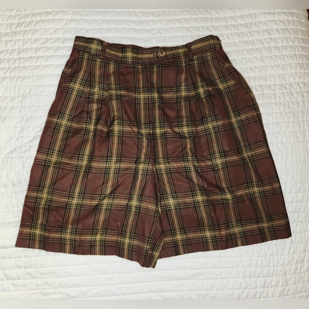 Vintage 1970s 1980s Brown Plaid High Rise Shorts by Counterparts